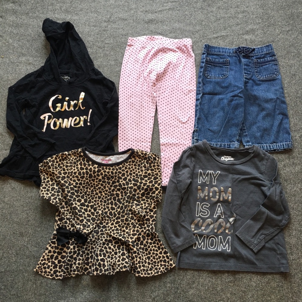 OshKosh Carters Garanimals Toddler Girl 3T Bundle 5pc Black Pink Denim Leopard